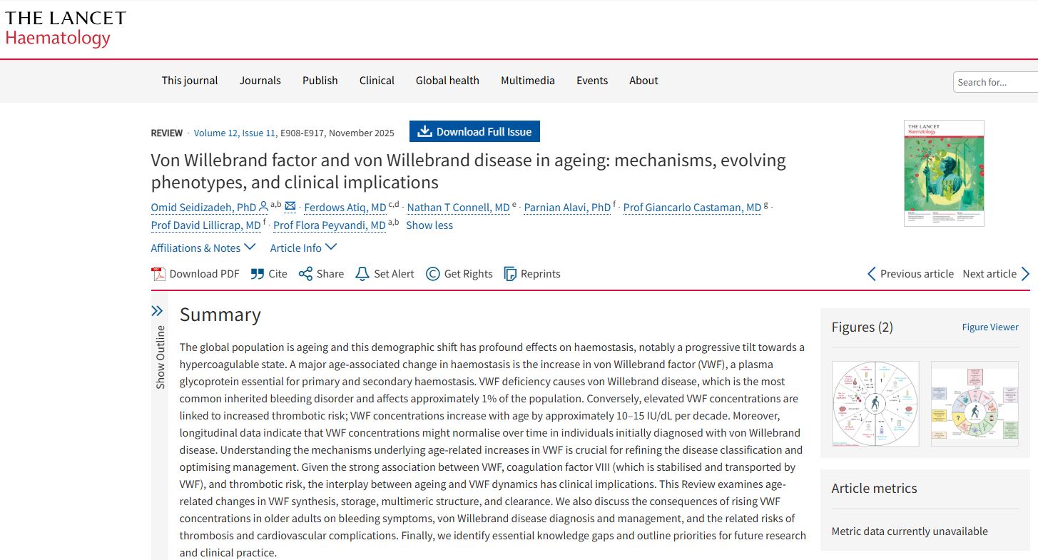 Nuova pubblicazione su fattore di von Willebrand e invecchiamento